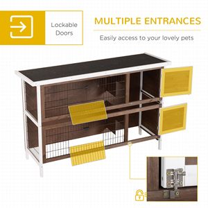 Divisori Classici in Legno Marrone per Conigliera con Tetto in Asfalto per Piccoli Animali, Design Rettangolare di Lusso per Interni ed Esterni Autunnali - Product Image 5