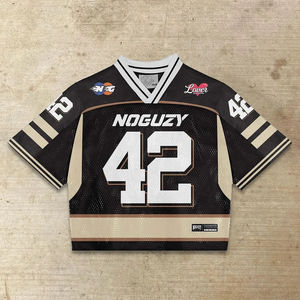 เสื้อยืดคอกว้างทรงบ็อกซี่แบบครอปท็อปสำหรับผู้ชาย พิมพ์ลายฟุตบอล ตัวอักษร  ผ้าตาข่ายระบายอากาศ  ขนาดใหญ่พิเศษ  ผลิตตามสั่งจากโรงงาน - Product Image 5