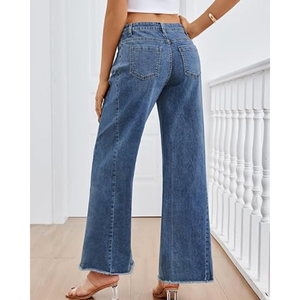 Jean tendance pour femme, respirant, mignon, coupe large, jambe droite, confortable, en denim - Product Image 4