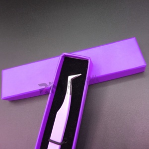 Pince à épiler pour cils RMI de haute qualité en acier inoxydable, pointe argentée et couleur rose clair / Emballage en boîte cartonnée violette, pince à épiler individuelle - Product Image 3