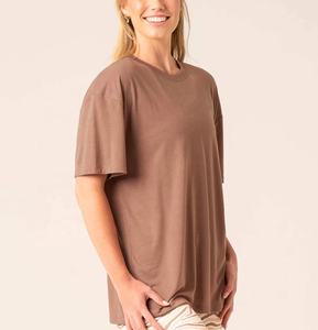 เสื้อยืดคอกลมแขนสั้นสีน้ำตาลสำหรับผู้หญิง ทรงหลวม สวมใส่สบาย ผ้าถักเนื้อนุ่ม 100% ผ้าฝ้าย ระบายอากาศได้ดี ใส่ได้ทุกฤดู - Product Image 3