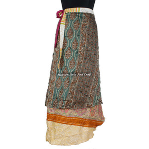 Indian Magical Silk Sari <b>Wrap</b> Skirts 2 Layer Reversible Magic Silk Saris <b>Wrap</b> Long Skirt Silk Sari Magic Long <b>Wrap</b> Skirt <b>Sarong</b> - Product Image 3