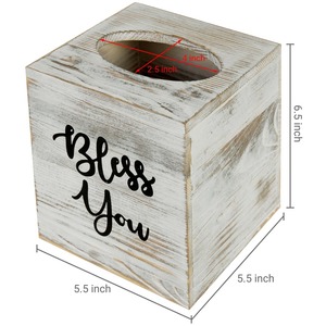 Porta pañuelos de madera Bless You, estilo rústico, ideal para baño, dormitorio y sala de estar, procedente de la India. - Product Image 6