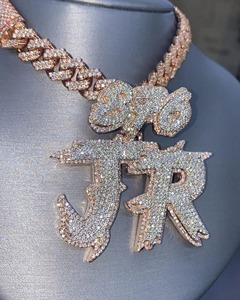 Colgante de Dos Letras con Incrustaciones de Diamantes, Colgante Hip Hop, Colgante Personalizado con Letra/Número/Logotipo, Moissanita VVS1 D, Engaste Personalizado - Product Image 2