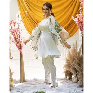 ชุดเซ็ตผ้าทอลายดอกไม้สีขาวมอนซูนลิลลี่ คอทรงโอ สายคล้องคอ ระบายอากาศได้ดี ทรงหลวม ไซส์ XS เอวธรรมชาติ เหมาะสำหรับใส่ในชีวิตประจำวัน - Product Image 6