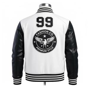 Veste universitaire blanche et noire pour homme – Veste en laine style Letterman avec manches en simili cuir, veste bomber de baseball - Product Image 6