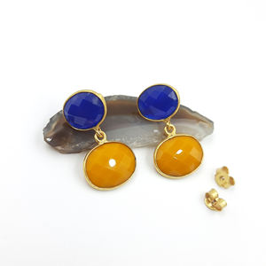 ผู้จัดจำหน่ายต่างหูห้อยประดับพลอยแคลเซโดนีสีเหลืองและสีน้ำเงินแบบขายส่ง ต่างหูแคลเซโดนีสีน้ำเงิน ต่างหูห้อยแบบขายส่ง - Product Image 2