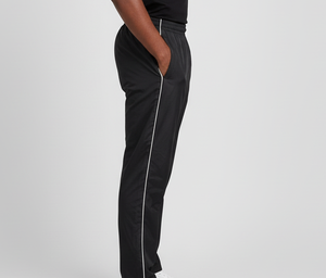 Pantalon de survêtement droit vintage noir pour homme avec bande latérale, taille élastique, logo personnalisé sur la jambe gauche, décontracté, tricoté, poids moyen - Product Image 3