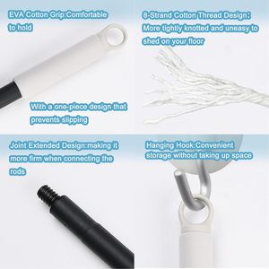 Commercial Cotton Yarn Dust <b>Mop</b> Reusable <b>Flat</b> Floor Cleaning Long Metal Handle Self-Wringing Industrial Style High Absorption - Product Image 5