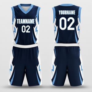 Custom Basketball Uniform Set with <b>Navy</b> Sky Blue Design and Personalized Team Printing - Product Image 1