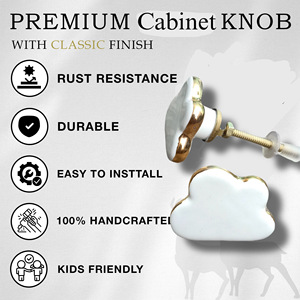 Ba Ceramic Cloud Shape White <b>Gold</b> Edge Cabinet Knob <b>Drawer</b> Handle Contemporary Design Durable Furniture Hardware - Product Image 4