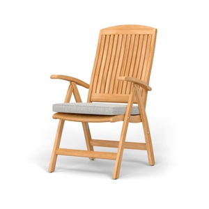 Teak Folding Garden Chair With Gray Cushion Contemporary Outdoor Patio Chair Manual <b>Reclining</b> Wood Frame - Product Image 1