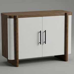 Aparador Moderno de 2 Puertas de Roble Macizo con Puertas de MDF, Madera Natural, Tela Blanca, Ecológico, para Almacenamiento en la Sala de Estar - Product Image 1