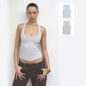 Débardeur côtelé blanc personnalisé pour femme, coupe ajustée, sans manches, col rond, basique, décontracté, sportif, fabricant de marques privées - Product Image 3