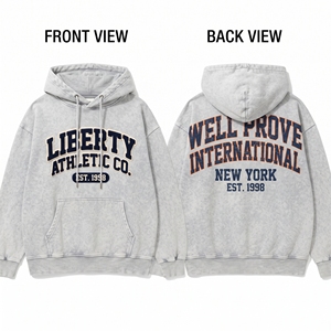 Premium <b>Women's</b> Eco-Friendly Cotton Acid Wash Lined <b>Hoodie</b> 380 GSM <b>Dark</b> <b>Grey</b> Vintage Pullover Glitter Rhinestone Custom Graphic - Product Image 3