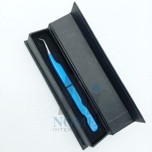 แหนบสำหรับต่อขนตาปลอมทำจากสเตนเลสสตีลเคลือบด้วยผงสีฟ้าเคลือบพร้อมฐาน - Product Image 2