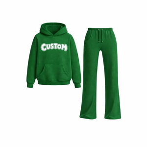 Custom Logo Men's <b>Green</b> Hoodie Tracksuit <b>Set</b> Cotton Fleece Sweat Suit Jogger Sportswear <b>Gym</b> Training Casual Two Piece Tracksuit - Product Image 2