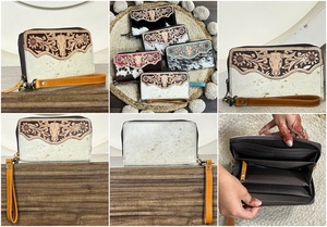 Cartera Elegante de Cuero Vacuno Genuino con Diseño Floral y Cierre de Cremallera para Mujer, 2026 - Product Image 3