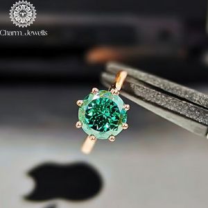 แหวนมอสซาไนต์ทรงกลม Charm_Jewells แหวนหมั้นแบบคลาสสิกประดับเพชรโรสโกลด์สำหรับผู้หญิง - Product Image 1