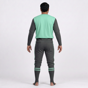 Ensemble de pantalon et haut de baseball pour homme, couleur unie, blocs de couleur, manches courtes, col en V, fermeture boutonnée, respirant, antibactérien, en polyester - Product Image 2