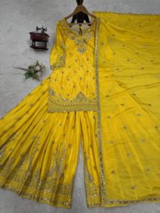 Proveedor Indio de Sharara Palazzo Salwar Kameez Moderno y Elegante de Seda Chinon Georgette con Bordado - Product Image 4