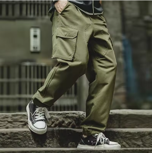 กางเกงวินเทจกองทัพเรืออังกฤษสำหรับผู้ชาย กางเกงคาร์โก้ทรงกระบอกผ้าฝ้ายแท้ กางเกงขายาวทรงตรงกระเป๋าใหญ่ลำลองสำหรับทุกฤดูกาล - Product Image 4
