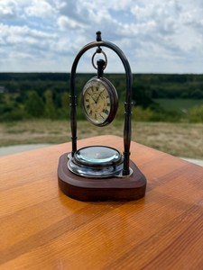 Nickel Desk Clock with Roman Numerals <b>Black</b> Nickel Finish Compass Base Round Handmade <b>Polished</b> Home Decoration - Product Image 4