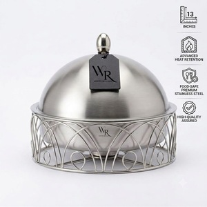 Premium Silver Banquet Chafing Dish Round <b>Buffet</b> Server Hot Pot Elegant Food <b>Warmer</b> for Ramadan Catering and Wedding Events - Product Image 4