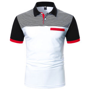 Polo pour homme à blocs de couleur, manches courtes, coupe ajustée, bordure contrastante, tricoté décontracté, blanc, marine, rouge - Product Image 3