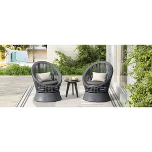 Set di 2 Sedie Lounge Girevoli in Vimini Grigio Moderno da 68 cm, Design Elegante con Telaio in Ferro e Rattan per Lettini Prendisole - Product Image 3