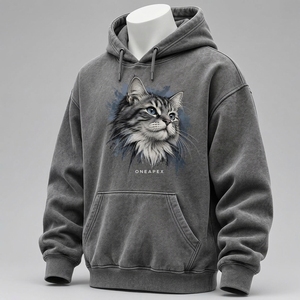 Sudadera con Capucha Personalizada con Gráfico de Gato Gris, Ropa Deportiva Casual para Hombre, Fabricante Mayorista OEM ODM - Product Image 4