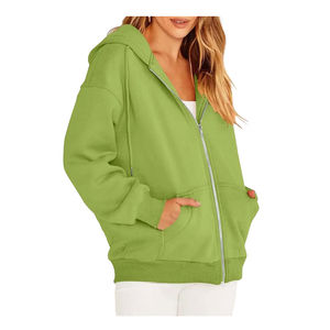 Meilleur produit : Sweat-shirts à capuche zippés pour femme, prix de gros, nouvelle mode, logo personnalisé, coupe ample, grandes tailles, sweat-shirts en polaire avec poches pour femme - Product Image 6