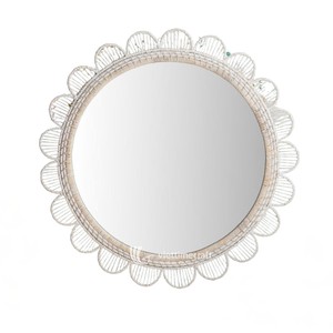 Luxury <b>Round</b> Woven Rattan Modern <b>Wall</b> <b>Mirror</b> with Scalloped Frame Easy Installation for Bedroom Bathroom & Living Room Decor - Product Image 1