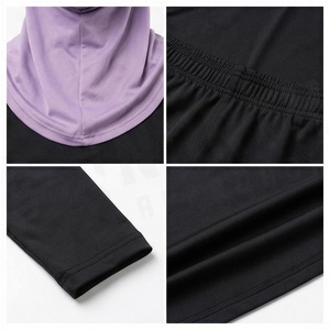 North Approach Women's Long Sleeve Yoga Top With <b>Hijab</b> Solid Black And Purple Breathable Sportswear - Product Image 4
