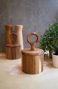 Tarro de almacenamiento de madera hecho a mano con tapa de anillo, diseño minimalista para envasar alimentos secos - Product Image 3
