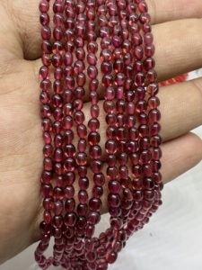 Collar de Granate Natural de Mozambique, Collar de Cuentas Ovaladas Lisas, Collar de Joyería con Piedras Preciosas Rojas (3-4 mm) - Product Image 2