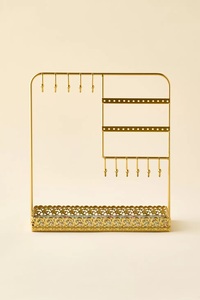 Gold Metal Jewelry Organizer with <b>Hooks</b> and Tray for Necklaces <b>Earrings</b> Rings Storage Display Stand - Product Image 5