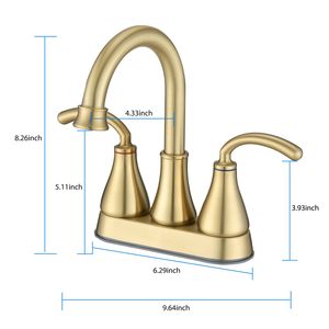 <b>Brushed</b> Golden 2-Handle Bathroom Sink Faucet with Pop-Up <b>Drain</b> Basin Faucets Product - Product Image 5