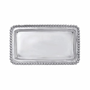 Bandeja Decorativa Rectangular Plateada con Borde de Cuerda de Cuentas, Artesanía Tradicional en Metal, Pieza Única para Decoración del Hogar - Product Image 5