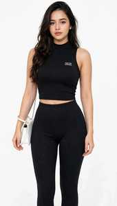 <b>Women's</b> <b>Black</b> Sleeveless Mock Neck <b>Tank</b> <b>Top</b> Short Crop Letter Print Casual Summer - Product Image 4