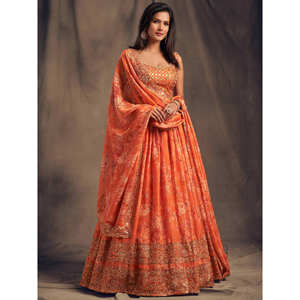 Festival de organza estampado floral naranja Lehenga Choli - Product Image 5
