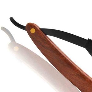 Navaja de afeitar recta de sándalo y acero inoxidable de marca privada Gold para barbería - Product Image 4