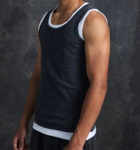 Camiseta sin mangas de doble capa para hombre, estilo casual, de algodón desgastado con lavado ácido, colores contrastantes, transpirable, tejido de punto, ¡la más vendida! - Product Image 4