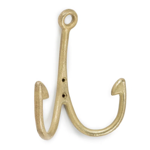 Nautical Double Fish Hook <b>Wall</b> Mount Antique Gold Coastal Decorative Hanger Heavy Duty Cast Metal Anchor Style Hook for <b>Clothes</b> - Product Image 1