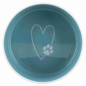 Bol et mangeoire pour animaux de compagnie en céramique bleu crème clair 1,4 L/20 cm avec motif cœur - Product Image 2