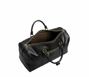 Sac de voyage week-end décontracté en cuir véritable noir de luxe pour hommes et femmes, léger, résistant à l'eau, avec fermeture éclair en polyester - Product Image 5