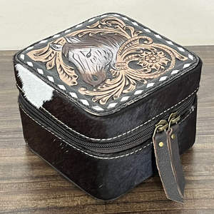 Wholesale Custom Logo Hairon Floral Tooled Leather Jewelry Box Organizer Mini <b>Travel</b> Jewelry <b>Case</b> for Necklace Earrings & Rings - Product Image 4