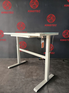 Escritorio eléctrico de altura ajustable, metal + superficie de vidrio templado con tira de luz LED, tipo C y USB para oficina en casa, motor único - Product Image 5
