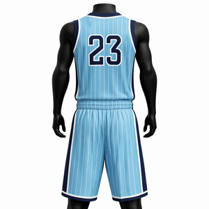 Ensemble Maillot et Short de Basketball Personnalisé Bleu Clair à Rayures Uniforme d'Équipe Respirant Séchage Rapide Vêtements de Sport - Product Image 2