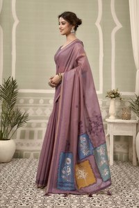 Sari de Algodón Morado para Mujer con Parches Florales, Ropa Casual Tradicional India, Largo hasta el Suelo, Corte Regular - Product Image 2